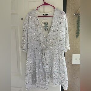 Boohoo White sparkle dress size 14